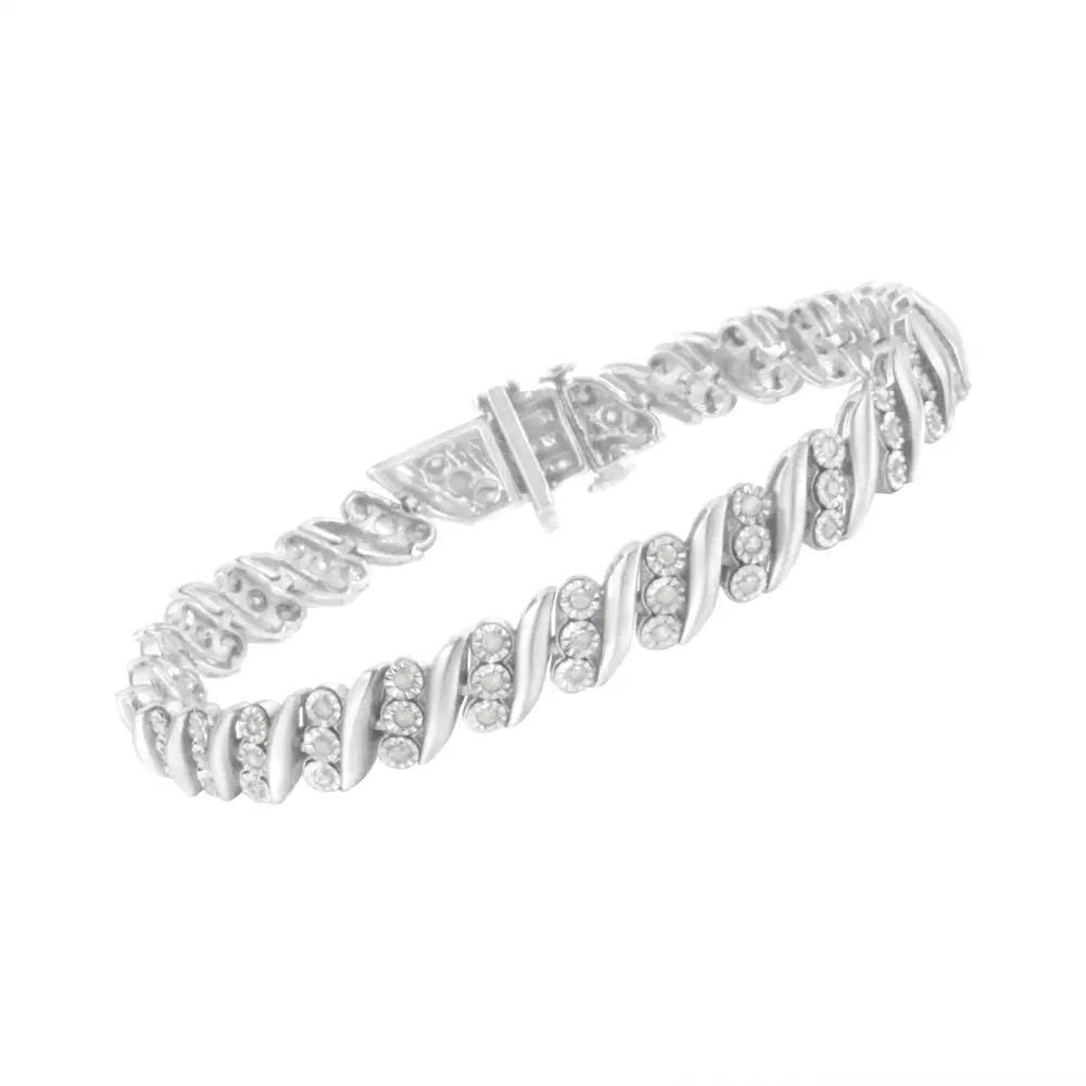 .925 Sterling Silver 3-stone Row Diamond ?S’ Link Bracelet (1 Cttw I-j Color I3 Clarity) - Size 7.5’’ - Fine