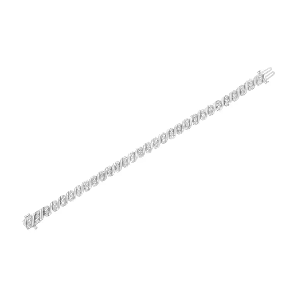 .925 Sterling Silver 3-stone Row Diamond ?S’ Link Bracelet (1 Cttw I-j Color I3 Clarity) - Size 7.5’’ - Fine