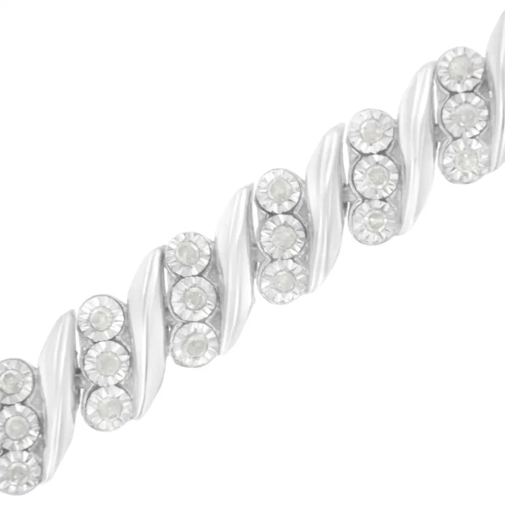 .925 Sterling Silver 3-stone Row Diamond ?S’ Link Bracelet (1 Cttw I-j Color I3 Clarity) - Size 7.5’’ - Fine