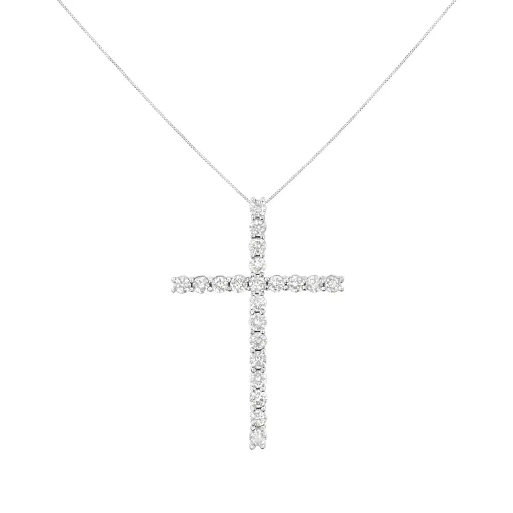 .925 Sterling Silver 4.0 Cttw Diamond 2-1/4’’ Cross Pendant with Box Chain Necklace (i-j Color I1-i2 Clarity)