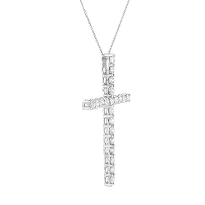 .925 Sterling Silver 4.0 Cttw Diamond 2-1/4’’ Cross Pendant with Box Chain Necklace (i-j Color I1-i2 Clarity)