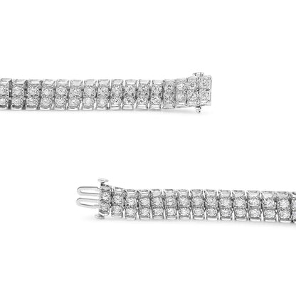 .925 Sterling Silver 4.0 Cttw Diamond Double Row Tennis Bracelet (i-j Color I1-i2 Clarity) - 7.5’’ Inches - Fine