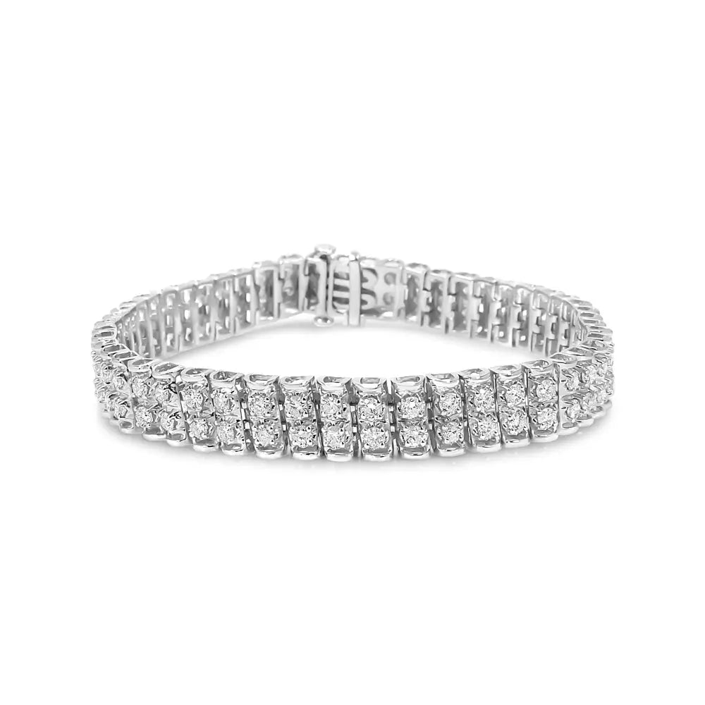 .925 Sterling Silver 4.0 Cttw Diamond Double Row Tennis Bracelet (i-j Color I1-i2 Clarity) - 7.5’’ Inches - Fine