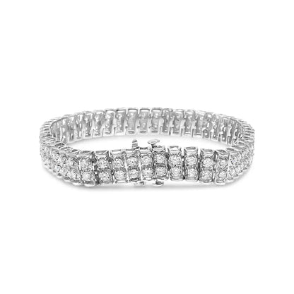 .925 Sterling Silver 4.0 Cttw Diamond Double Row Tennis Bracelet (i-j Color I1-i2 Clarity) - 7.5’’ Inches - Fine