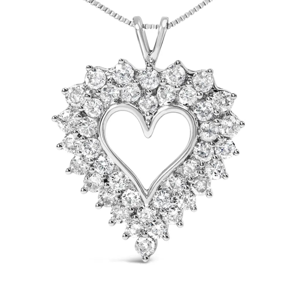 925 Sterling Silver 4.0 Cttw Diamond Two Row Open Heart 18’’ Pendant Necklace (i-j Color I2-i3 Clarity) - White