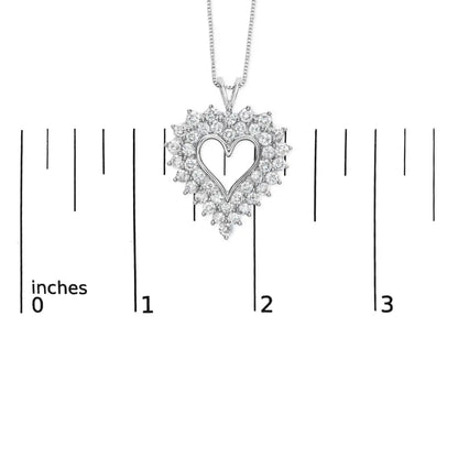 925 Sterling Silver 4.0 Cttw Diamond Two Row Open Heart 18’’ Pendant Necklace (i-j Color I2-i3 Clarity) - White