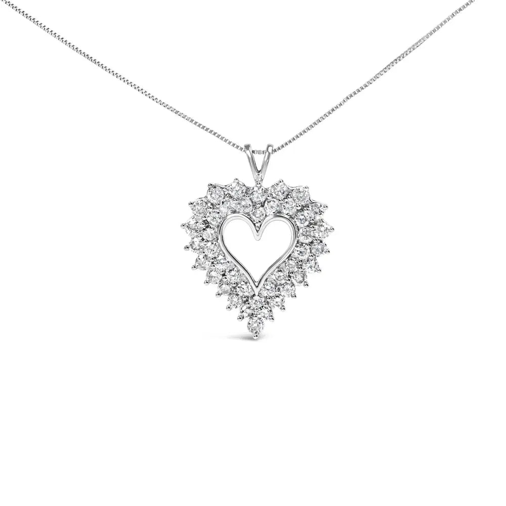 925 Sterling Silver 4.0 Cttw Diamond Two Row Open Heart 18’’ Pendant Necklace (i-j Color I2-i3 Clarity) - White