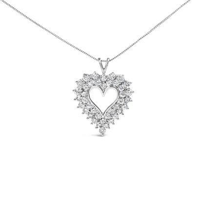 925 Sterling Silver 4.0 Cttw Diamond Two Row Open Heart 18’’ Pendant Necklace (i-j Color I2-i3 Clarity) - White