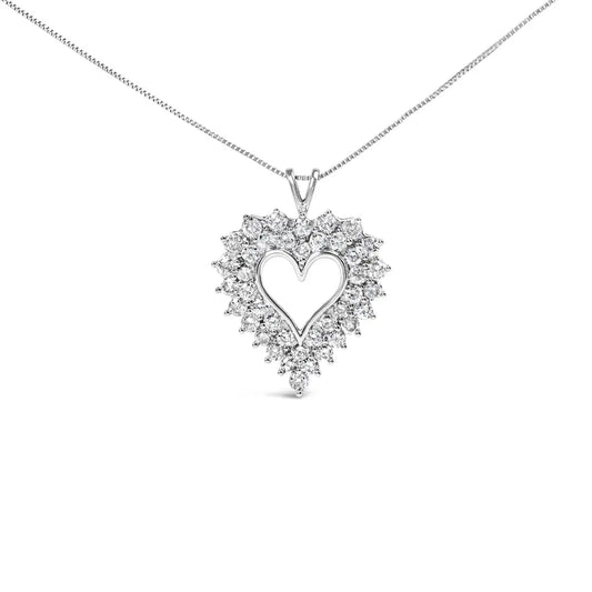 925 Sterling Silver 4.0 Cttw Diamond Two Row Open Heart 18’’ Pendant Necklace (i-j Color I2-i3 Clarity) - White