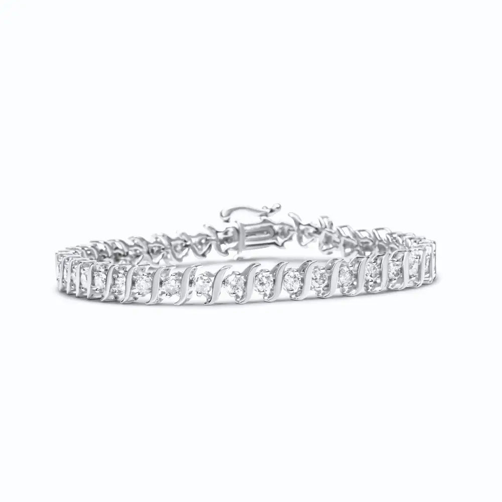 .925 Sterling Silver 4.00 Cttw Round-cut Diamond ?S’-link Tennis Bracelet (i-j Color I3 Clarity) - Size 7’’