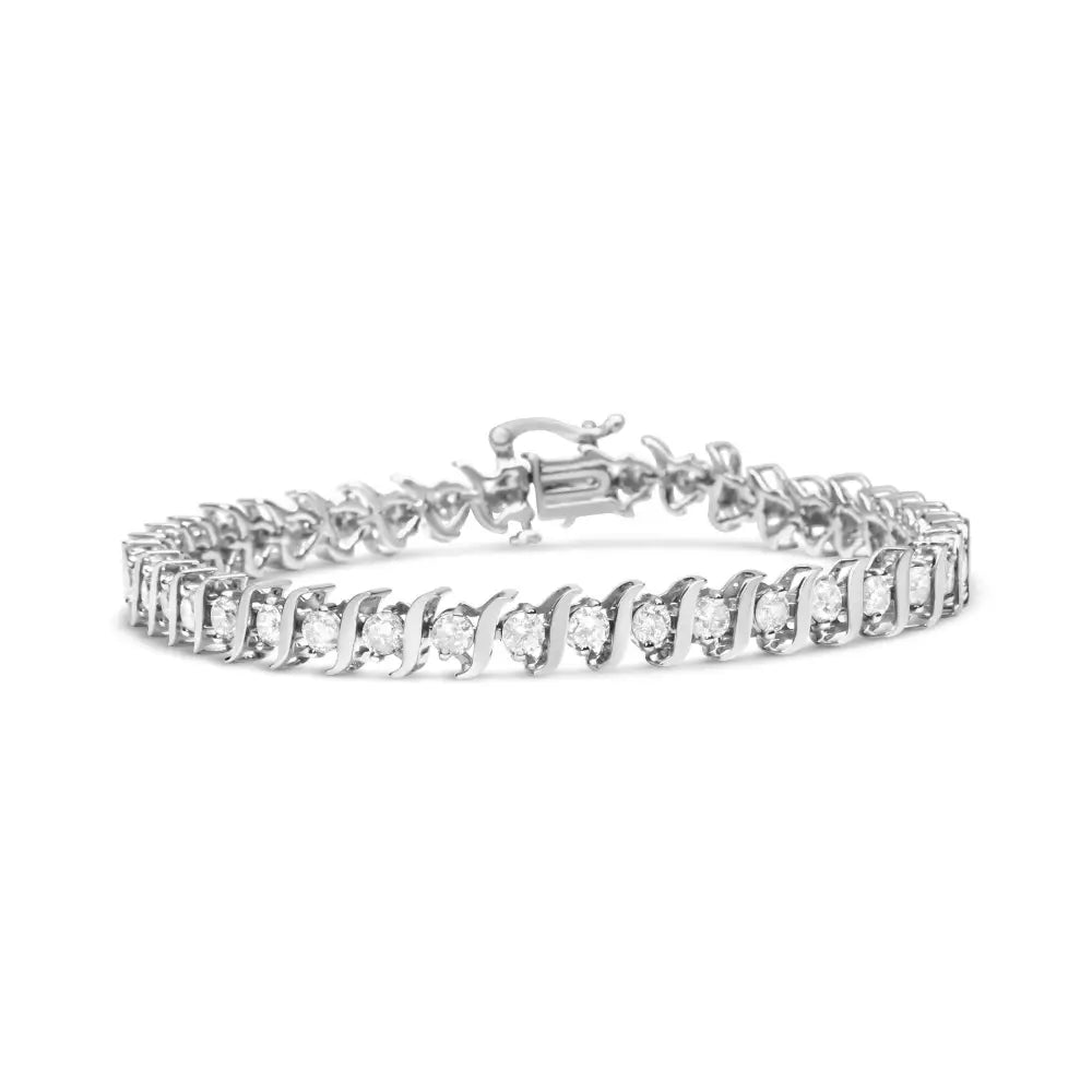 .925 Sterling Silver 4.00 Cttw Round-cut Diamond ?S’-link Tennis Bracelet (i-j Color I3 Clarity) - Size 7’’