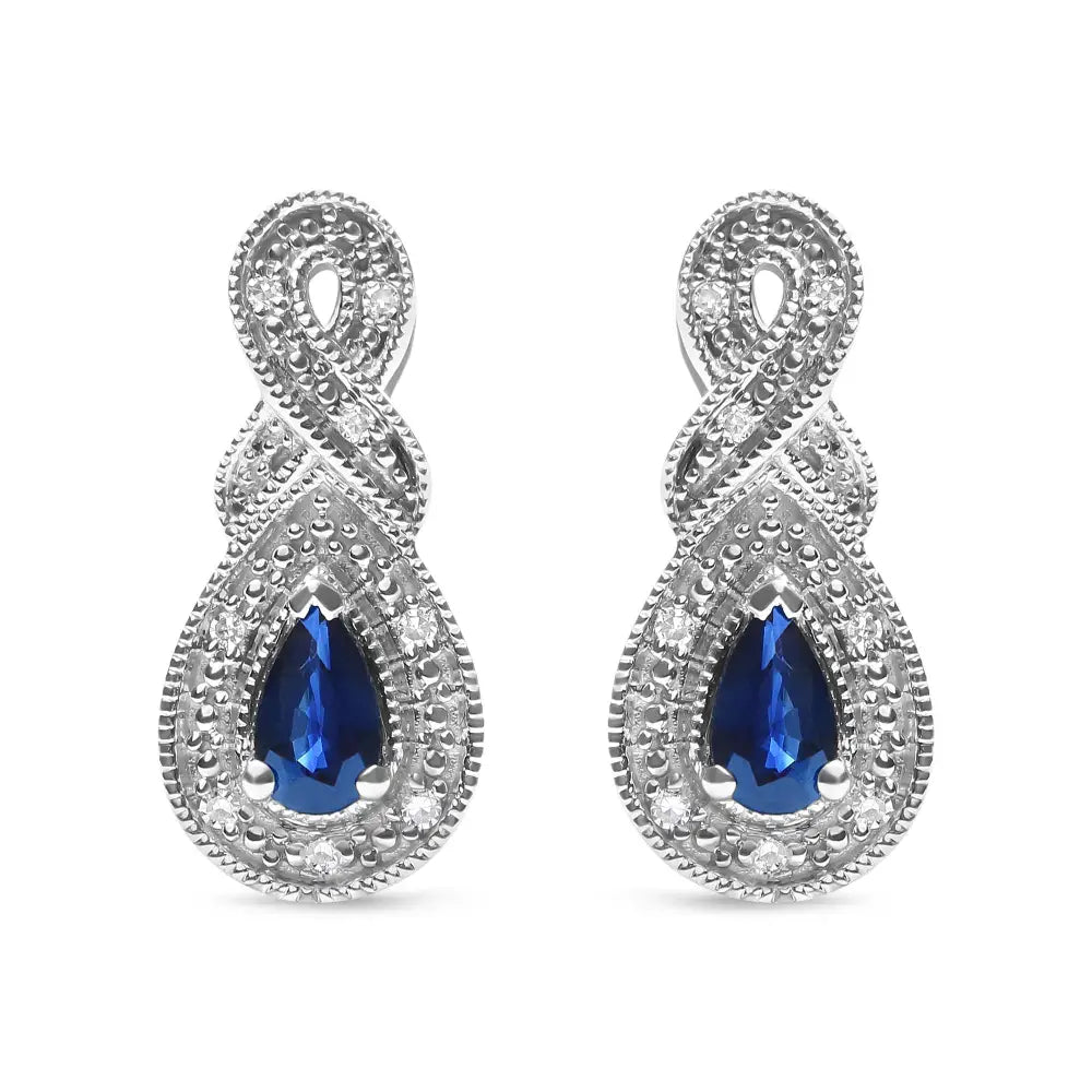 .925 Sterling Silver 4.5 x 3mm Pear Sapphire Gemstone and Diamond Accent Infinity Drop Stud Earrings (h-i Color Si1-si2