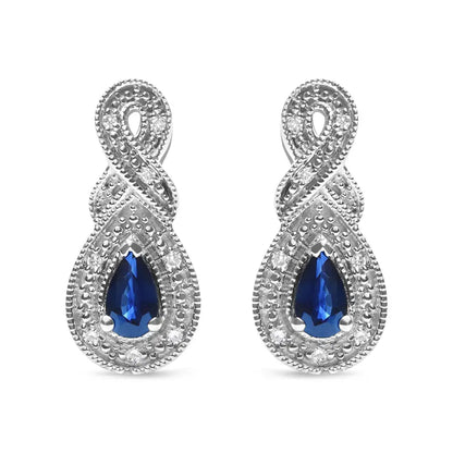 .925 Sterling Silver 4.5 x 3mm Pear Sapphire Gemstone and Diamond Accent Infinity Drop Stud Earrings (h-i Color Si1-si2