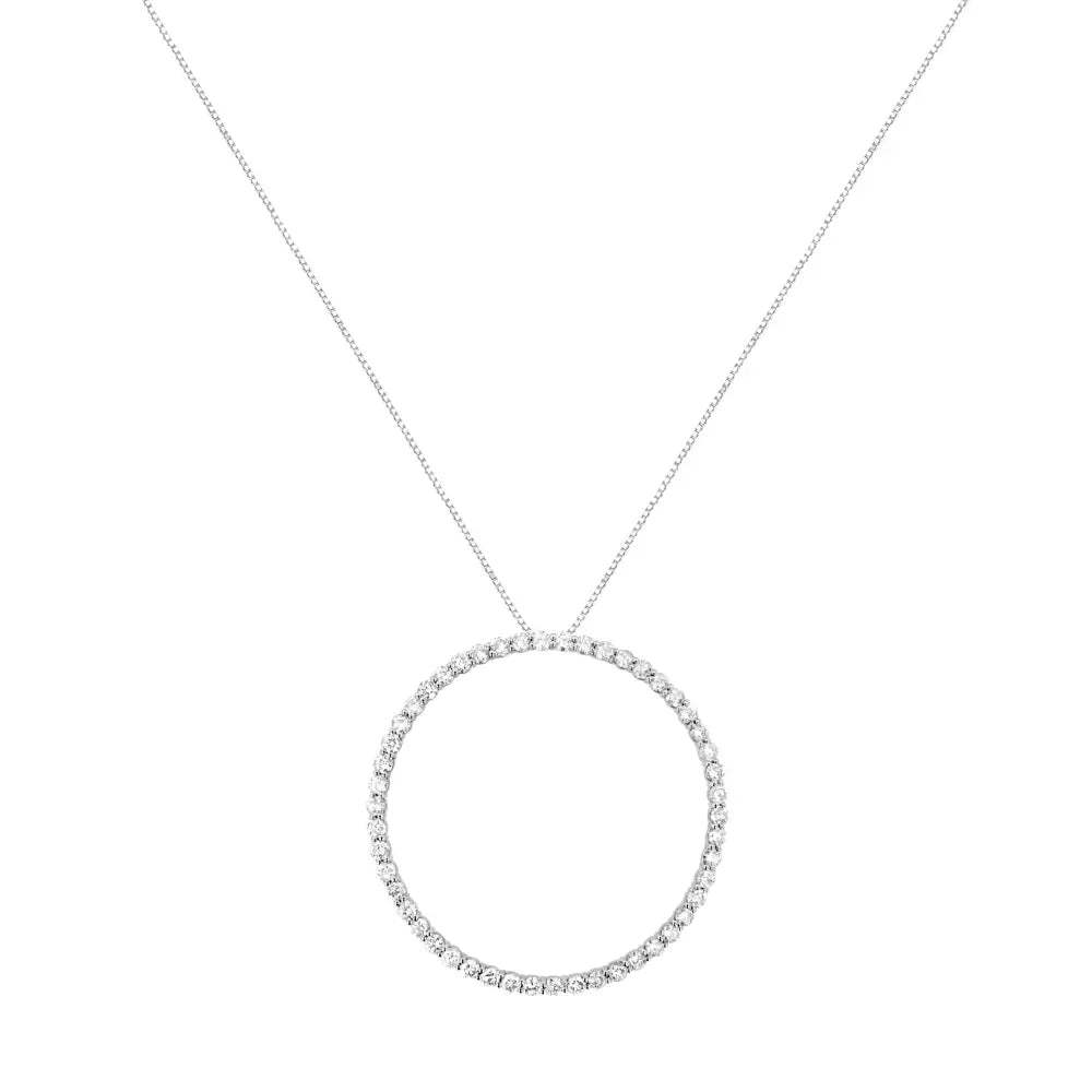 .925 Sterling Silver 4 Cttw Prong Set Round-cut Diamond Open Circle Hoop 18’’ Pendant Necklace (j-k Color I1-i2