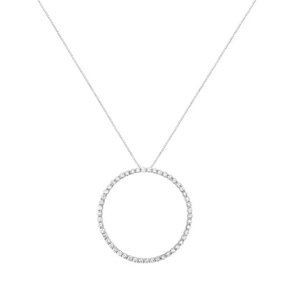 .925 Sterling Silver 4 Cttw Prong Set Round-cut Diamond Open Circle Hoop 18’’ Pendant Necklace (j-k Color I1-i2