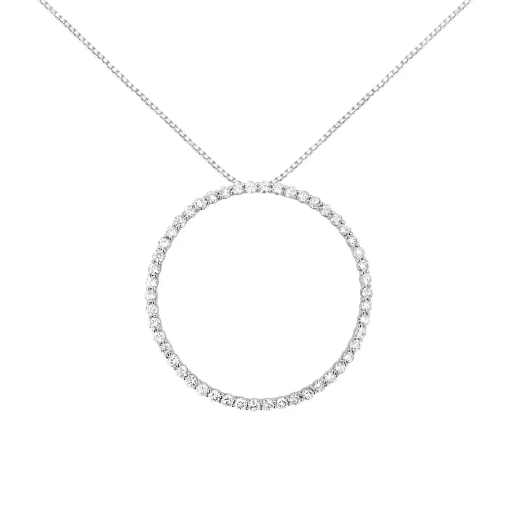 .925 Sterling Silver 4 Cttw Prong Set Round-cut Diamond Open Circle Hoop 18’’ Pendant Necklace (j-k Color I1-i2