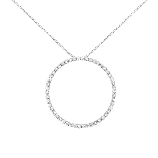 .925 Sterling Silver 4 Cttw Prong Set Round-cut Diamond Open Circle Hoop 18’’ Pendant Necklace (j-k Color I1-i2