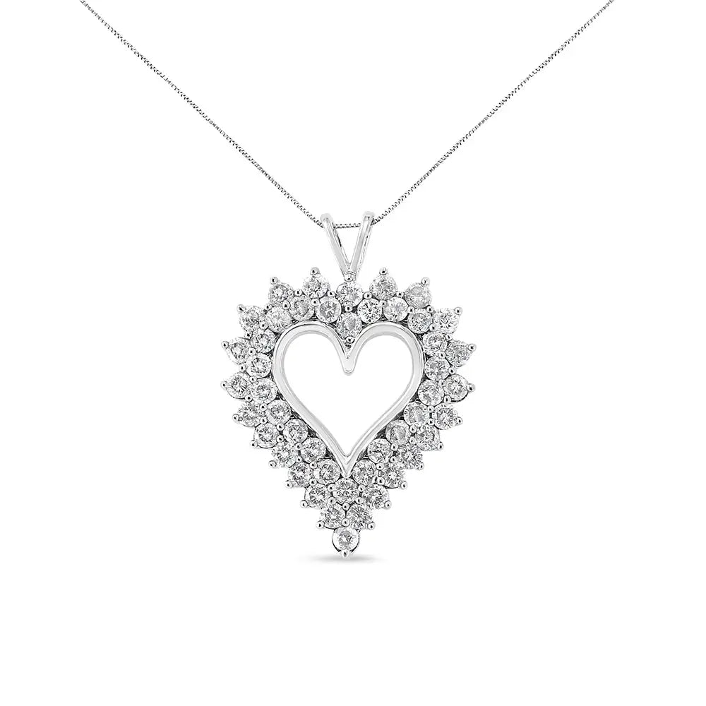 .925 Sterling Silver 4 Cttw Round-cut Double Row Composite Diamond Heart 18’’ Pendant Necklace (k-l Color I1-i2