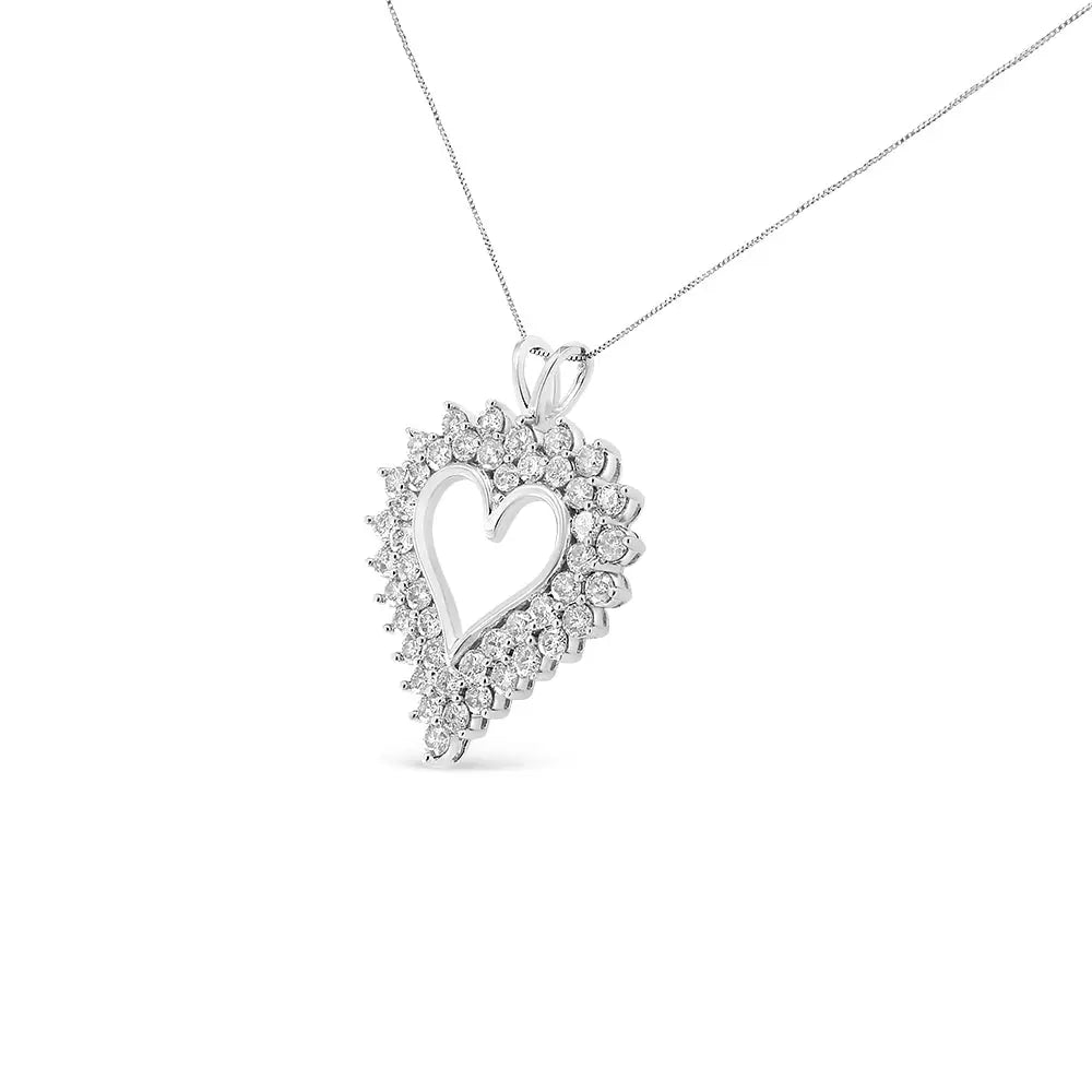 .925 Sterling Silver 4 Cttw Round-cut Double Row Composite Diamond Heart 18’’ Pendant Necklace (k-l Color I1-i2