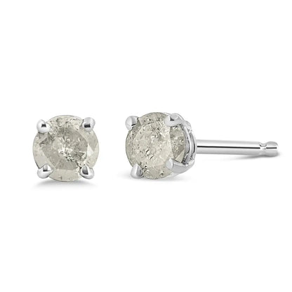 .925 Sterling Silver 4-prong Round-cut ?Salt and Pepper’ Diamond Classic Stud Earrings (i-j Color I3 Clarity) - Fine