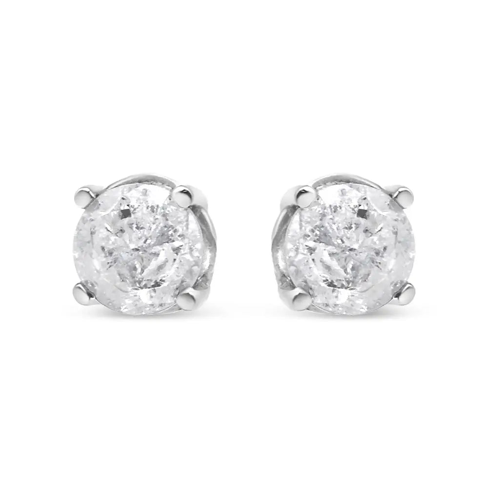 .925 Sterling Silver 4-prong Round-cut ?Salt and Pepper’ Diamond Classic Stud Earrings (i-j Color I3 Clarity) - Fine