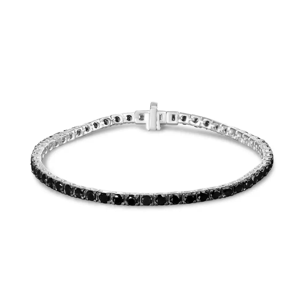 .925 Sterling Silver 4-prong Set Treated Black Round-cut Diamond Classic Tennis Bracelet (black Color I2-i3 Clarity)