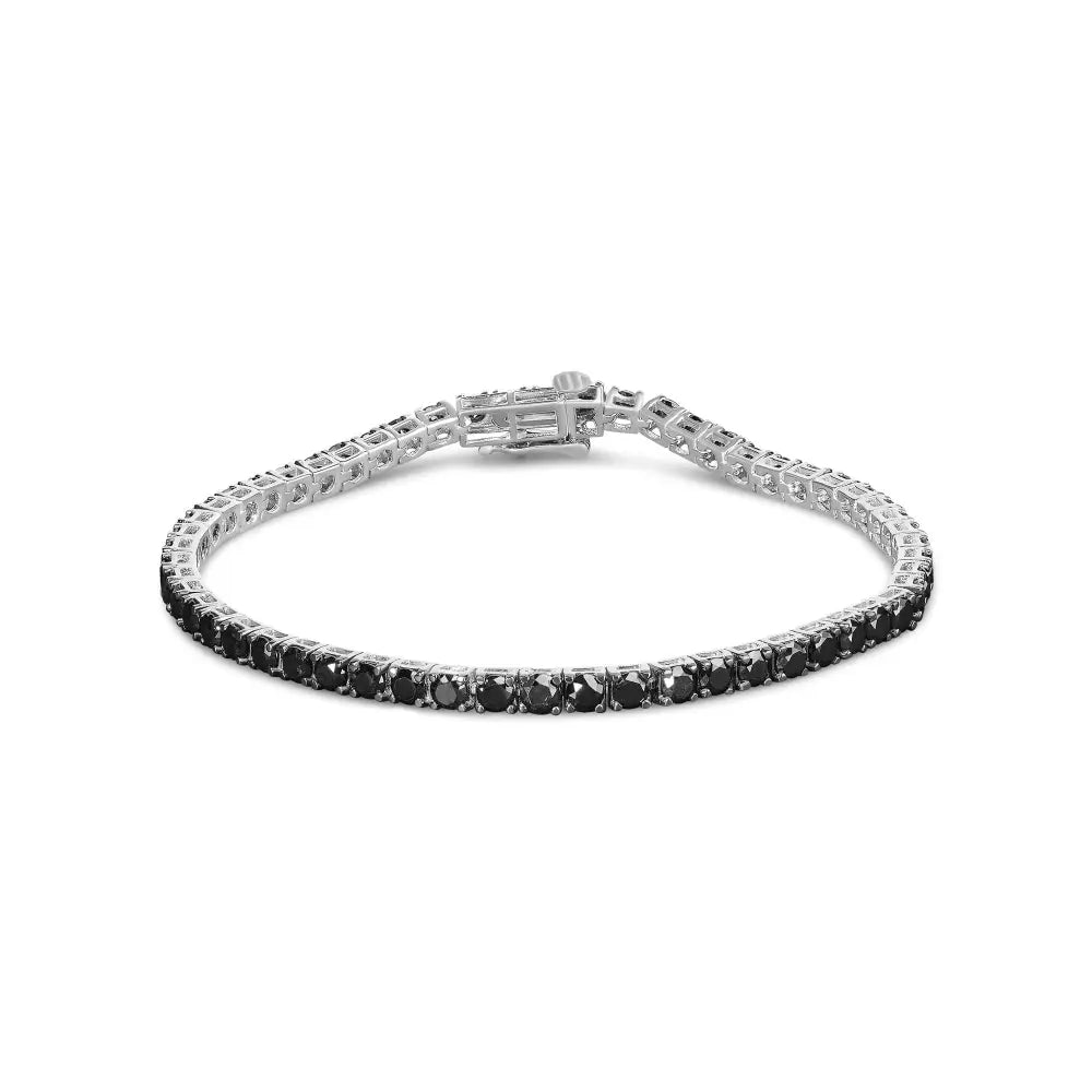 .925 Sterling Silver 4-prong Set Treated Black Round-cut Diamond Classic Tennis Bracelet (black Color I2-i3 Clarity)