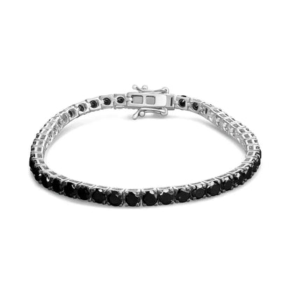 .925 Sterling Silver 4-prong Set Treated Black Round-cut Diamond Classic Tennis Bracelet (black Color I2-i3 Clarity)