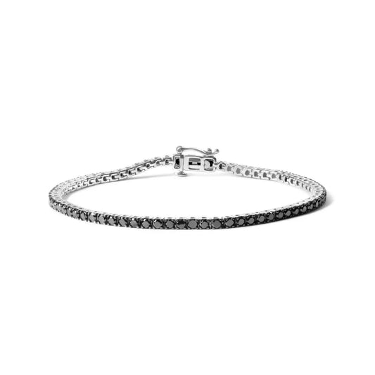 .925 Sterling Silver 4-prong Set Treated Black Round-cut Diamond Classic Tennis Bracelet (black Color I2-i3 Clarity)