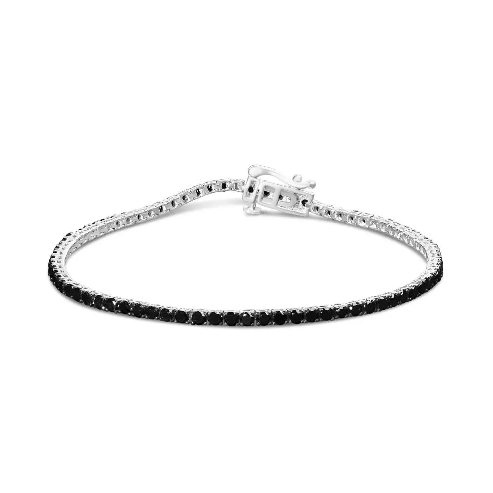 .925 Sterling Silver 4-prong Set Treated Black Round-cut Diamond Classic Tennis Bracelet (black Color I2-i3 Clarity)