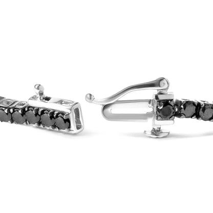 .925 Sterling Silver 4-prong Set Treated Black Round-cut Diamond Classic Tennis Bracelet (black Color I2-i3 Clarity)