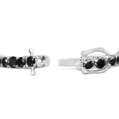 .925 Sterling Silver 4-prong Set Treated Black Round-cut Diamond Classic Tennis Bracelet (black Color I2-i3 Clarity)