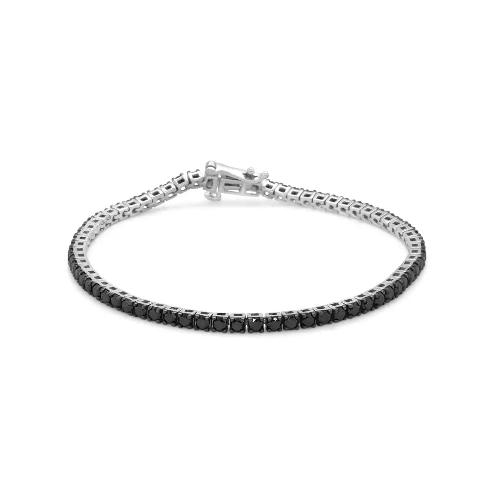 .925 Sterling Silver 4-prong Set Treated Black Round-cut Diamond Classic Tennis Bracelet (black Color I2-i3 Clarity)