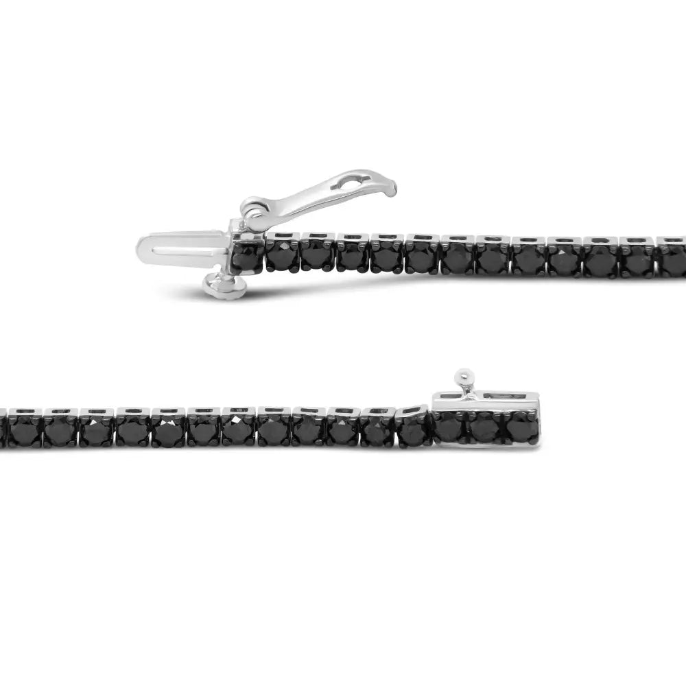 .925 Sterling Silver 4-prong Set Treated Black Round-cut Diamond Classic Tennis Bracelet (black Color I2-i3 Clarity)