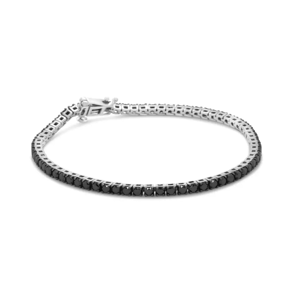 .925 Sterling Silver 4-prong Set Treated Black Round-cut Diamond Classic Tennis Bracelet (black Color I2-i3 Clarity)