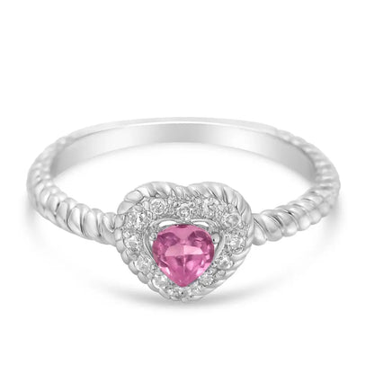 .925 Sterling Silver 4mm Pink Sapphire Heart and Diamond Accent Ring (i-j Color I2-i3 Clarity) - Fine Jewelry us Direct