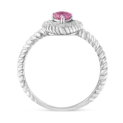 .925 Sterling Silver 4mm Pink Sapphire Heart and Diamond Accent Ring (i-j Color I2-i3 Clarity) - Fine Jewelry us Direct