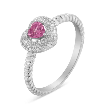 .925 Sterling Silver 4mm Pink Sapphire Heart and Diamond Accent Ring (i-j Color I2-i3 Clarity) - Fine Jewelry us Direct