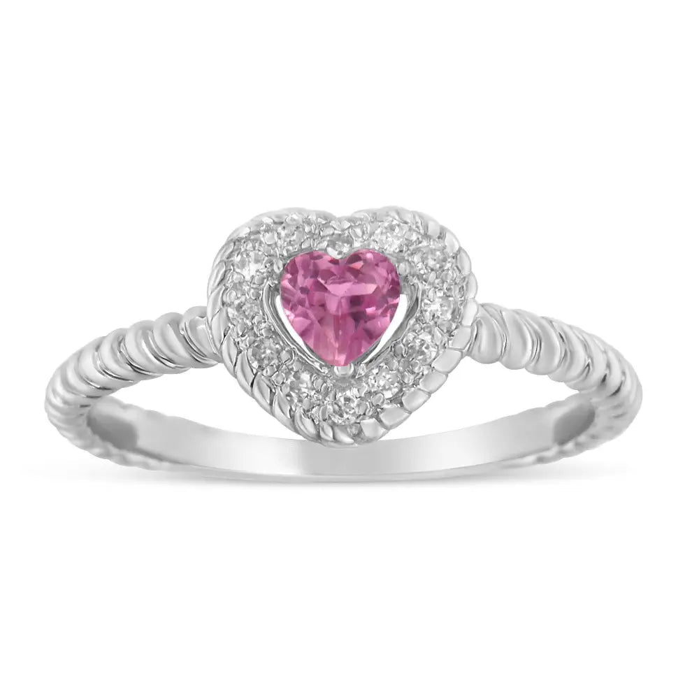 .925 Sterling Silver 4mm Pink Sapphire Heart and Diamond Accent Ring (i-j Color I2-i3 Clarity) - Fine Jewelry us Direct