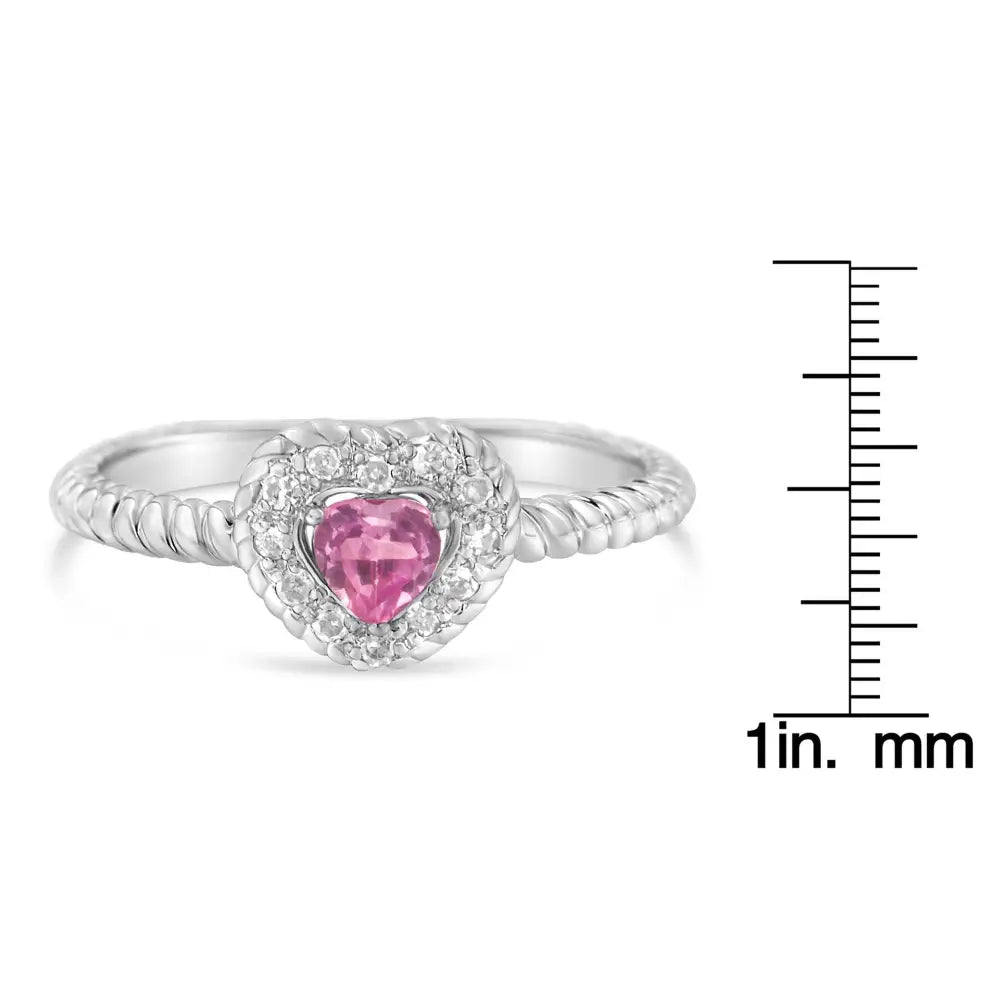 .925 Sterling Silver 4mm Pink Sapphire Heart and Diamond Accent Ring (i-j Color I2-i3 Clarity) - Fine Jewelry us Direct