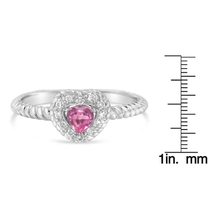 .925 Sterling Silver 4mm Pink Sapphire Heart and Diamond Accent Ring (i-j Color I2-i3 Clarity) - Fine Jewelry us Direct