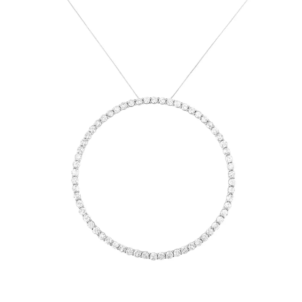 .925 Sterling Silver 5.0 Cttw Prong Set Round-cut Diamond Open Circle Hoop 18’’ Pendant Necklace (i-j Color I2-i3