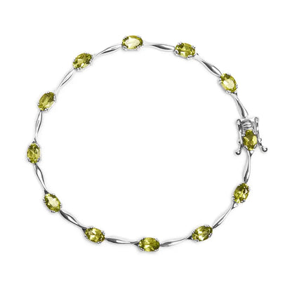 .925 Sterling Silver 5 1/2 Cttw Oval Shaped Created Green Peridot Link Bracelet - 7’’ Inches - Fine Jewelry us Direct