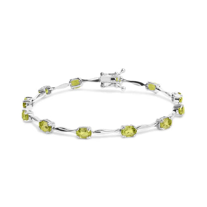 .925 Sterling Silver 5 1/2 Cttw Oval Shaped Created Green Peridot Link Bracelet - 7’’ Inches - Fine Jewelry us Direct