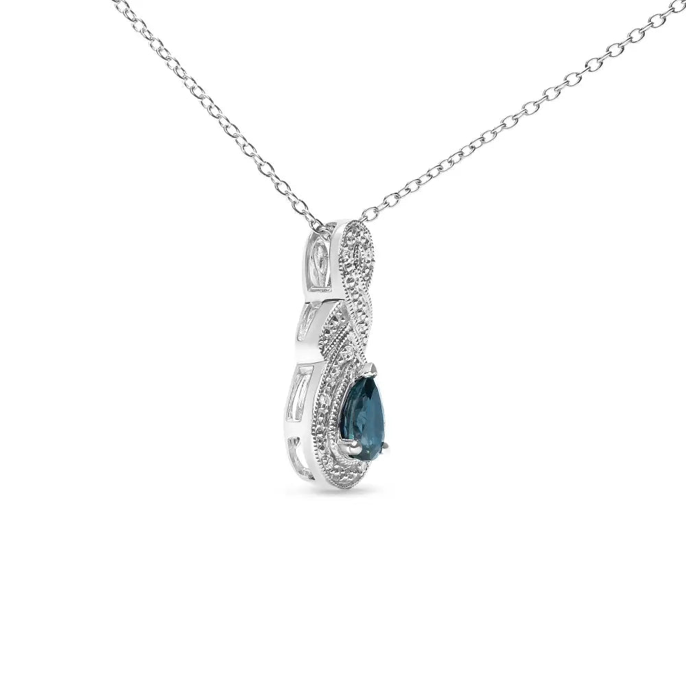 .925 Sterling Silver 6x4mm Pear Sapphire and Diamond Accent Infinity Drop 18’’ Pendant Necklace (h-i Color Si1-si2