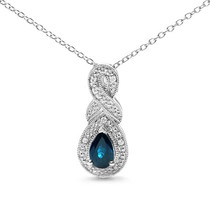 .925 Sterling Silver 6x4mm Pear Sapphire and Diamond Accent Infinity Drop 18’’ Pendant Necklace (h-i Color Si1-si2