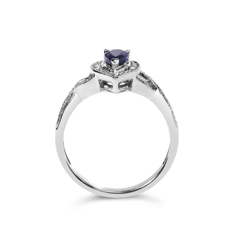 .925 Sterling Silver 6x4mm Pear Sapphire Gemstone with Diamond Accent Fashion Halo Ring (h-i Color Si1-si2 Clarity)