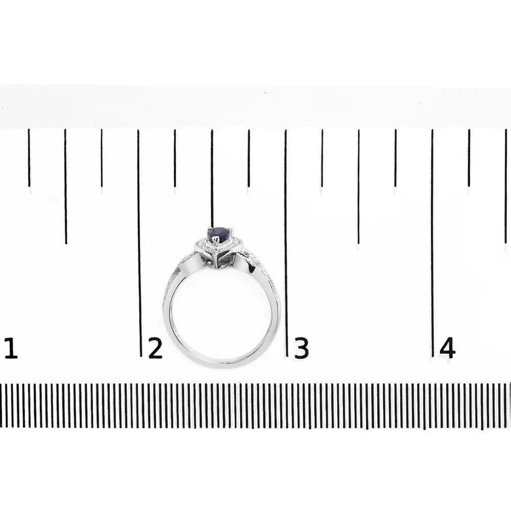 .925 Sterling Silver 6x4mm Pear Sapphire Gemstone with Diamond Accent Fashion Halo Ring (h-i Color Si1-si2 Clarity)