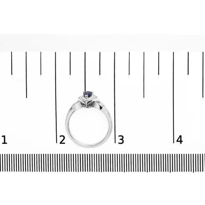 .925 Sterling Silver 6x4mm Pear Sapphire Gemstone with Diamond Accent Fashion Halo Ring (h-i Color Si1-si2 Clarity)