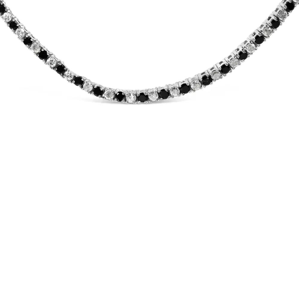 .925 Sterling Silver 7.0 Carat Alternating White and Black Diamond Tennis Necklace (black/i-j Color I2-i3 Clarity)